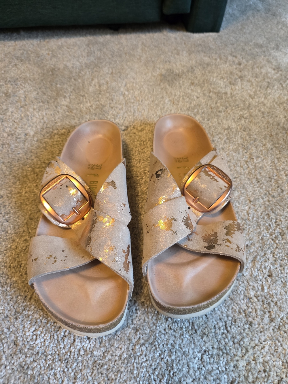 Birkenstock Beige Sandals with Gold Accents
